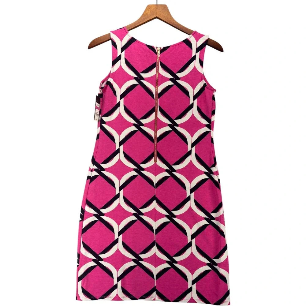 NWT Crown & Ivy Beach Dress PP Pink Geometric Sleeveless Shift Stretch Petite